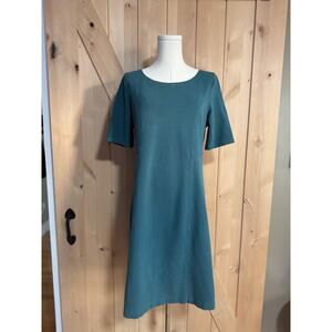 Garnet Hill | Ponte Cotton Sheath Teal Short Sleeve Dress | Size 8